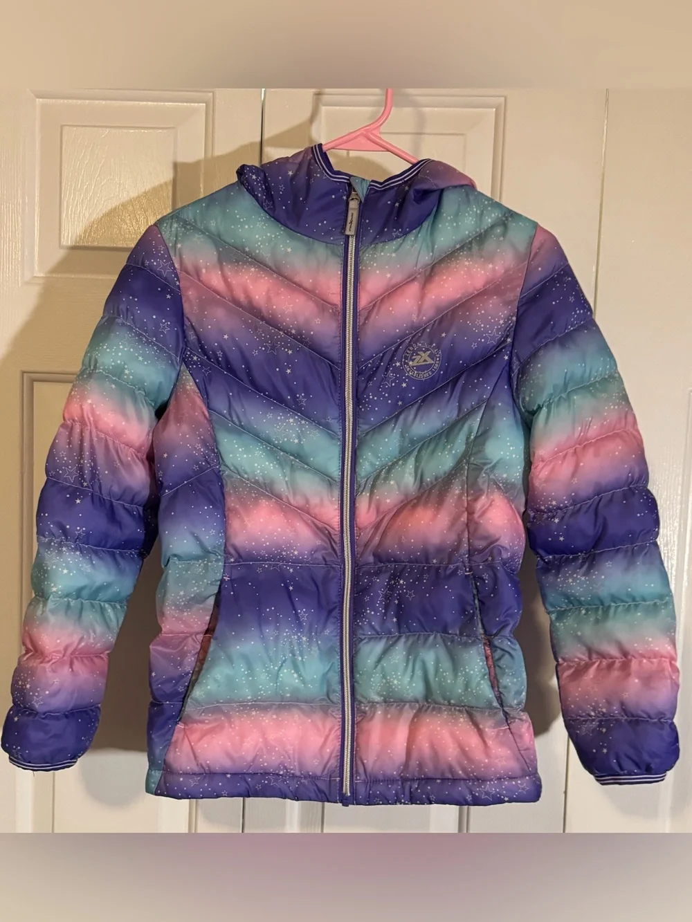 ZeroXposur Girls' Gradient Star Puffer Jacket - Purple Pink Aqua